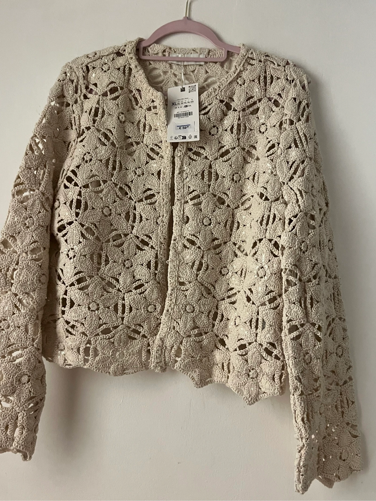 🤍 Gilet / Veste Zara Crochet Fleurie Beige Neuf avec étiquette 🤍
